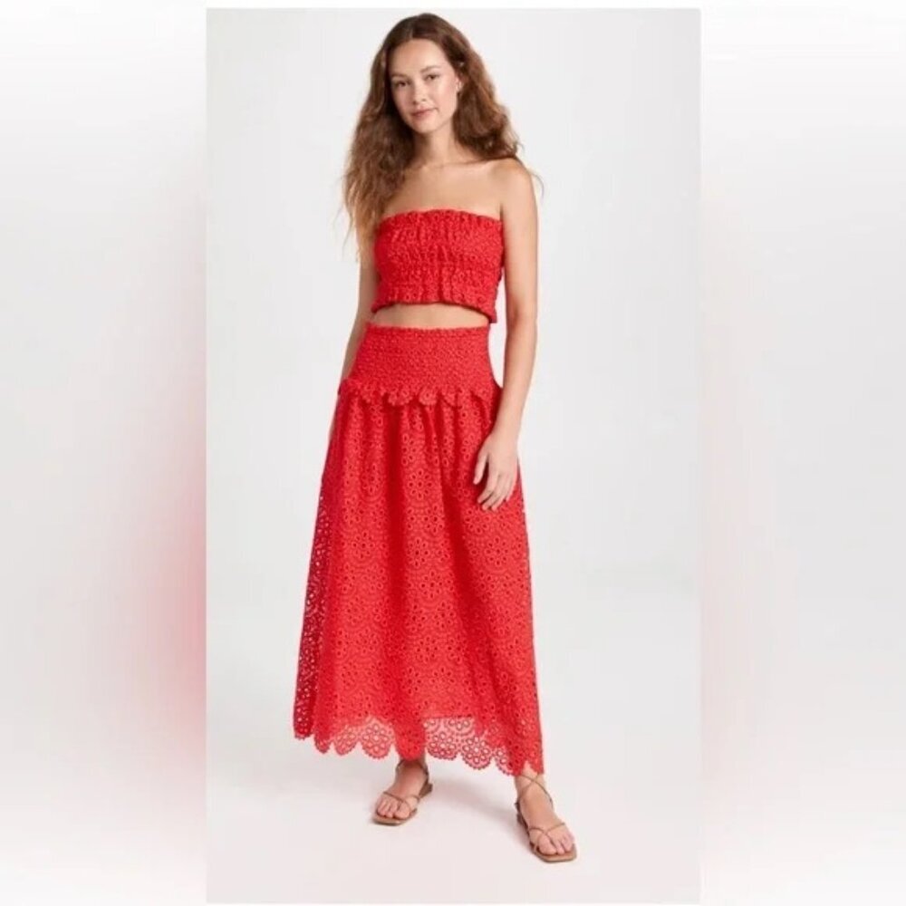 Hill House Red Eyelet Skirt Set - Two-Piece Tube Top & Maxi Skirt - Picture 2 of 8